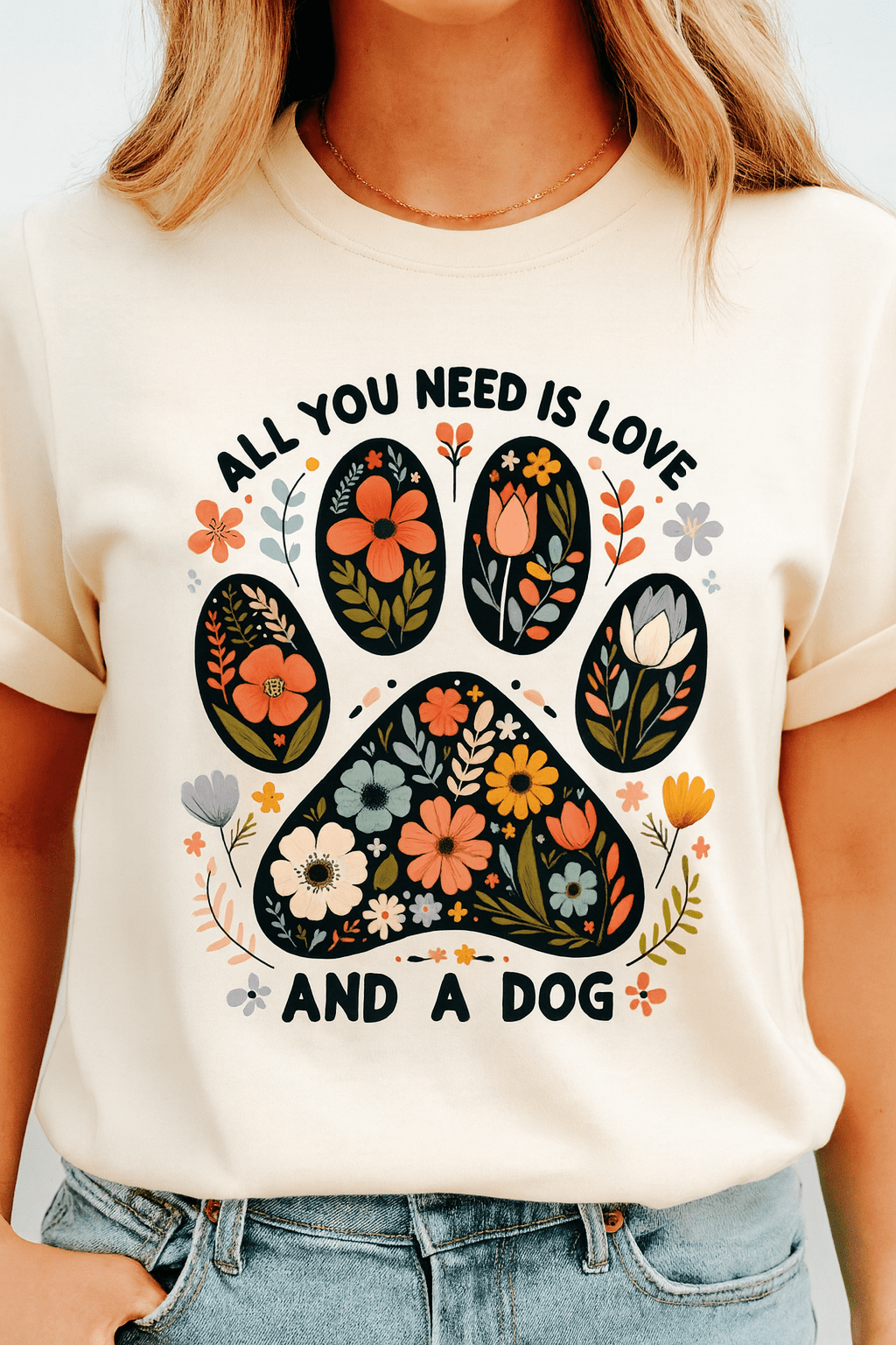 All You Need is Love and a Dog - Floral Paw Print | Game Day Football Apparel | LNS Laser Engraver Designer LLC