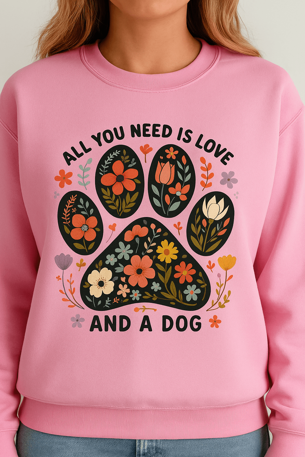 All You Need is Love and a Dog - Floral Paw Print | Game Day Football Apparel | LNS Laser Engraver Designer LLC