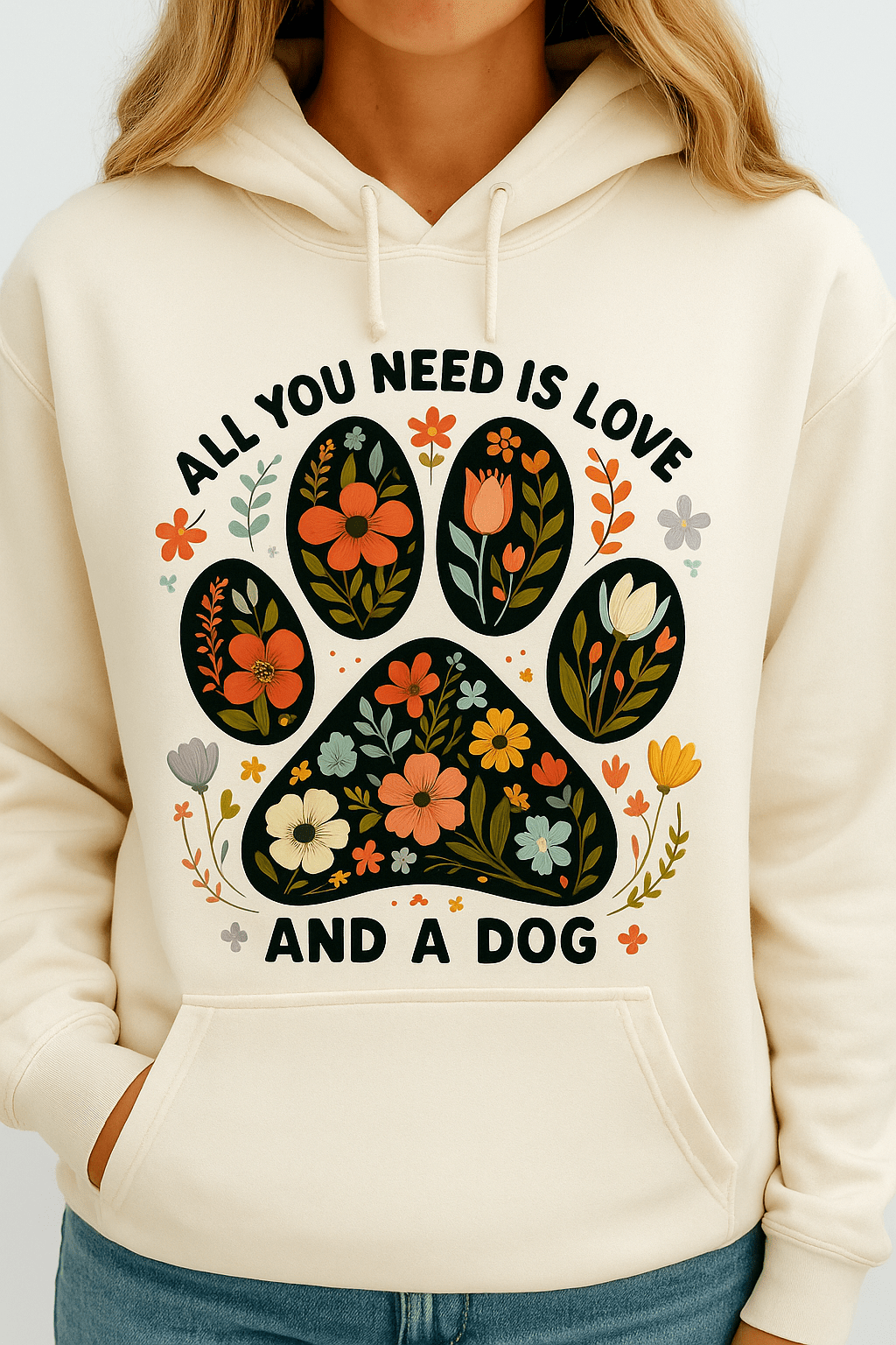 All You Need is Love and a Dog - Floral Paw Print | Game Day Football Apparel | LNS Laser Engraver Designer LLC
