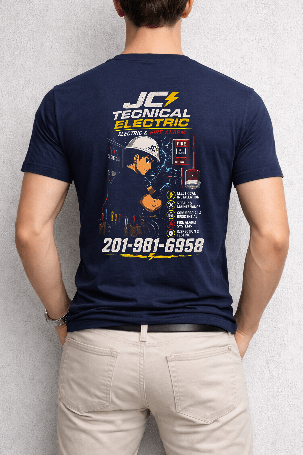 JC Technical Electric T-Shirt – Front Logo & Full Back Business Print | Game Day Football Apparel | LNS Laser Engraver Designer LLC