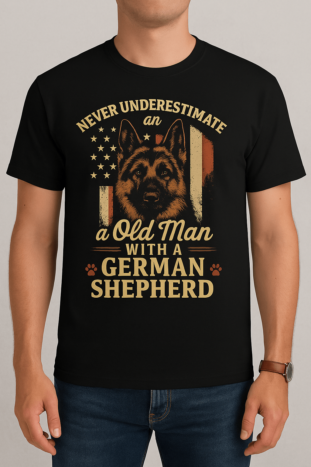 Never Underestimate an old Man with a German Shepherd | Game Day Football Apparel | LNS Laser Engraver Designer LLC